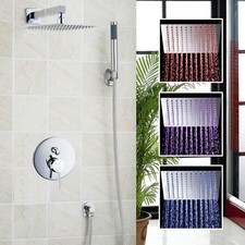 8" Rainfall LED Chrome Shower Faucet Wall Mounted Mixer Shower Hand Sprayer Taps