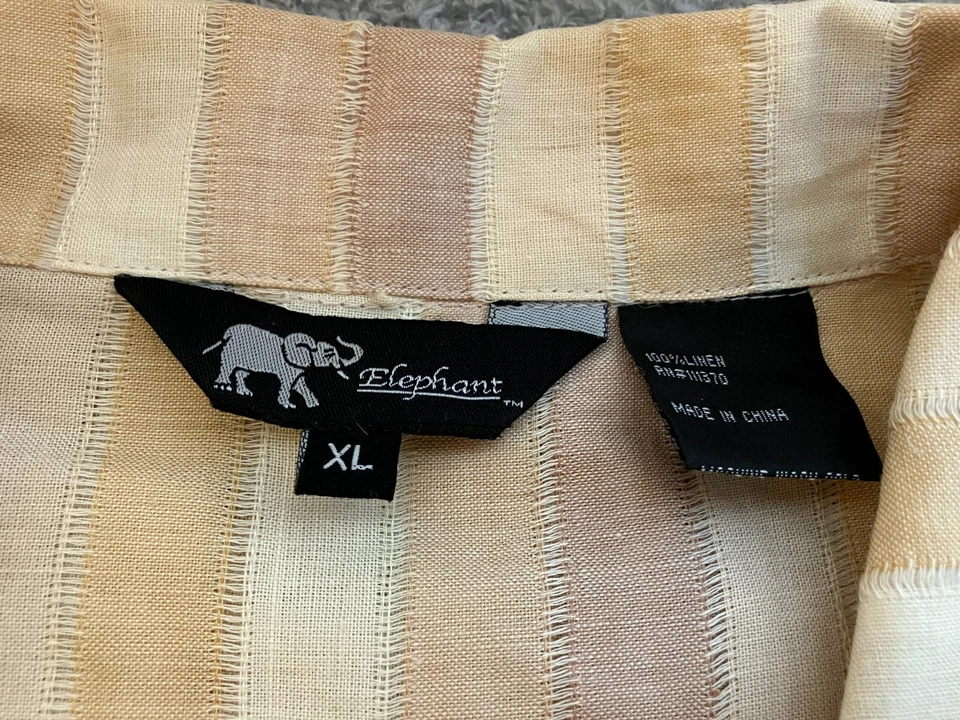 Elephant Shirt Adult Extra Large Tan Cream Striped 100% Linen Button Up Mens - Image 4 of 4