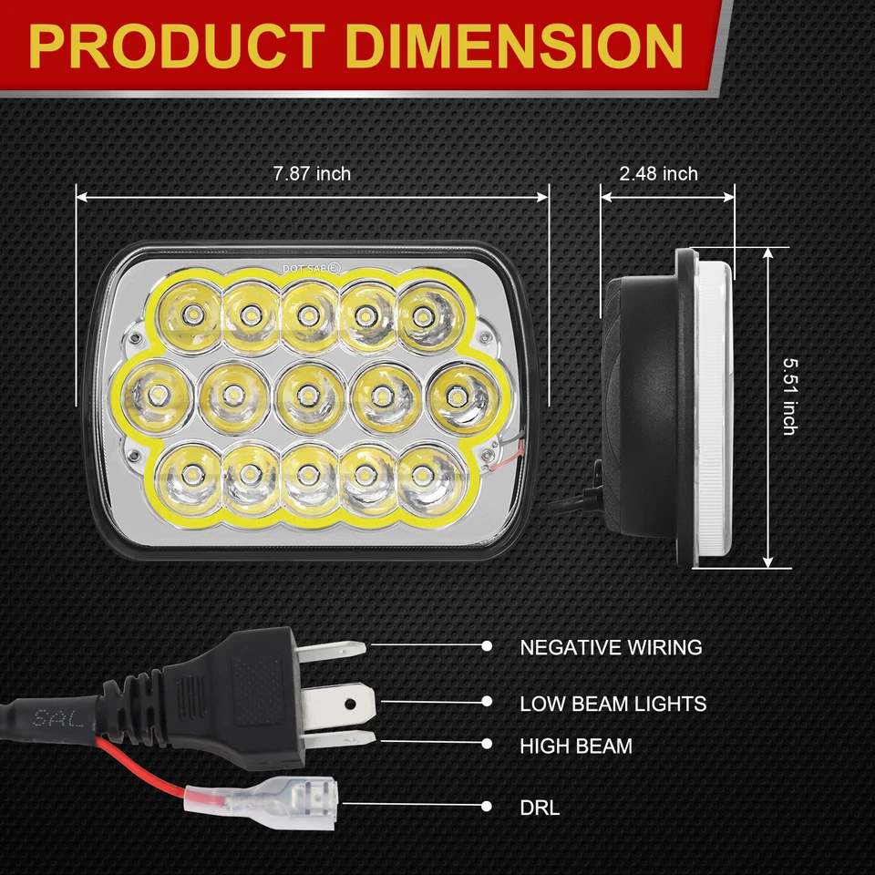 Pair 7x6 5x7 LED Headlights DRL for Chevy El Camino 1978-1981 Classic LUV Truck - Image 2 of 4