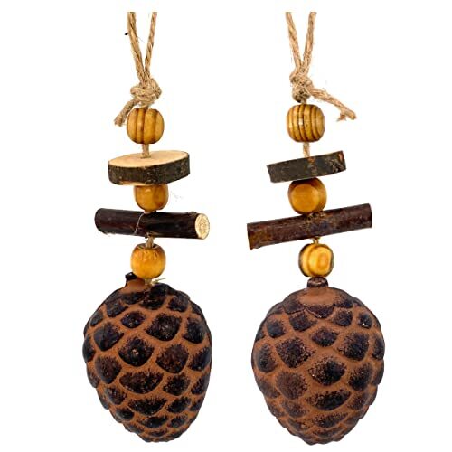 Wood Pine Cone Ornaments - Set of 2 Christmas Tree Holiday Decor - Picture 1 of 3