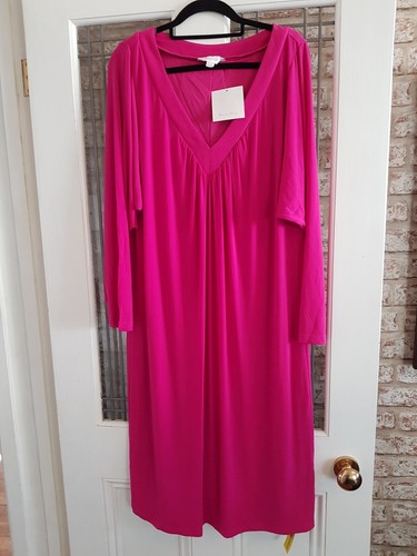 ROLAND KLEIN UK 14 Dress Hot Pink Stretch Lined Sheath Dress Long Sleeved *NEW*