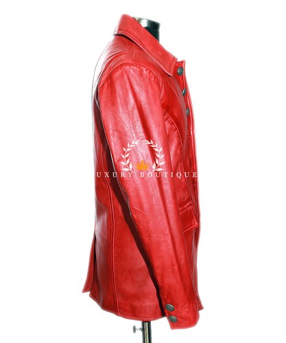 Lucifer Rouge Hommes Smart Style Gothique Véritable Agneau Blazer Cuir Chemise - Picture 6 of 11