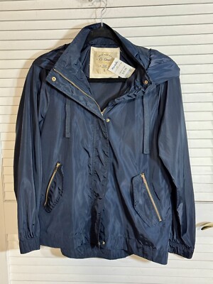 Ci Sono Windbreakers Women Size Small navy Blue Waterproof Rain Jacket Hood NWT