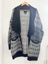 Cynthia Rowley Alpaca Wool Blend Long Open Cardigan Coat Sz. M B&W Oversized