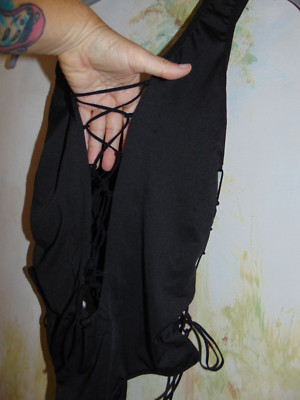 Bodysuit Tank Top Lace Up 4 Sides Intricate Twee Capsule Wardrobe Goth Boho M