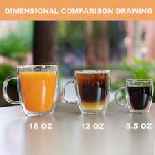 Double Wall Coffee Mugs 4-Pack 16Oz Clear Glass Insulated Cups