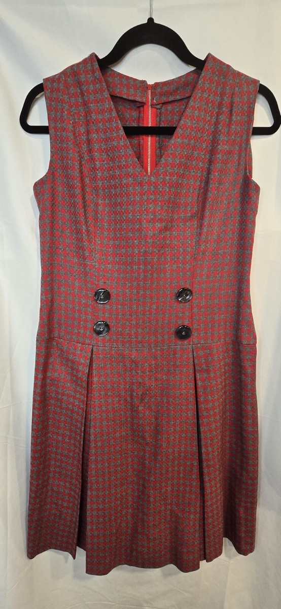 Vintage Handmade Dress, Wolftooth Pattern, Red & Gray, Size Medium View 4