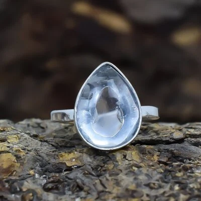 Kristallquarz Edelstein Handgefertigter Silberschmuck Ring Größe 8 RSLS92 - Bild 1 von 4
