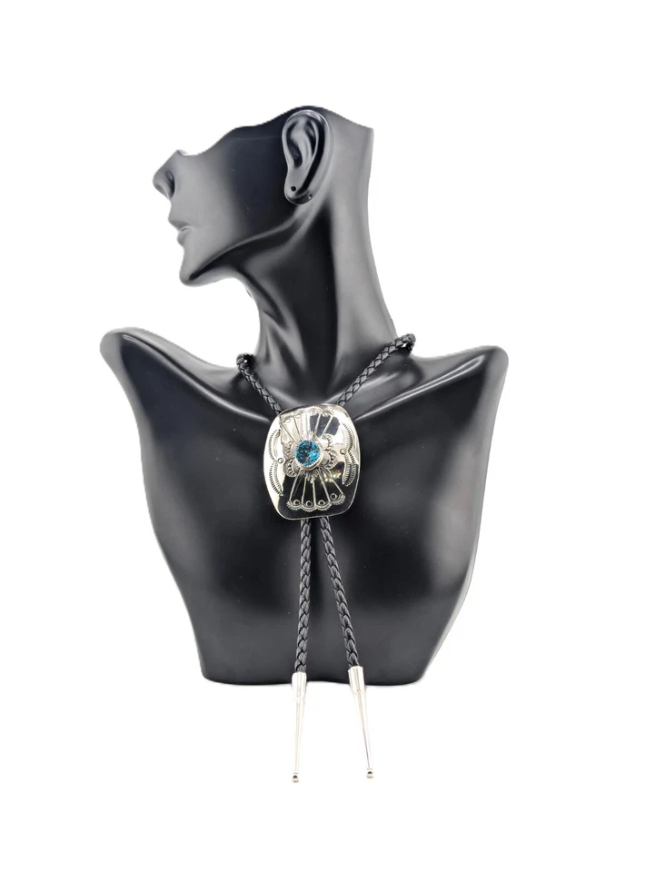 Corbata Bolo Turquesa Plata Esterlina Concho Nativo Americano Hecha a Mano Joyería Foto 4 de 4
