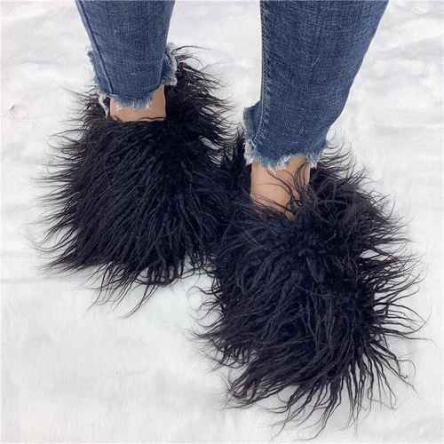 Outside Fashion Fluffy Sheep Mongolia Fur Sliper Shose For Women And Men - Picture 5 of 35