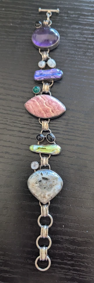 Lindas pedras naturais incluindo pulseira de corrente de elos de prata esterlina ametista  - Imagem 2 de 4