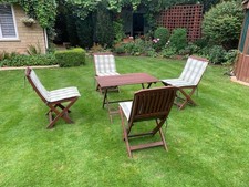 Set Of 4 Wooden Garden Chairs And Table And 8 Reversible Cushions