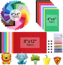60PCS Felt Fabric Sheets Craft Kit Assorted Colors 1mm Thick DIY Sewing Kids