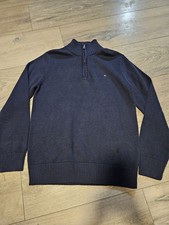 NWT Tommy Hilfiger Boy's M 10/12 Quarter-zip Sweater Navy Blue Cotton