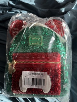 Loungefly Holiday Tis the Season Mini-Rucksack rot und grün Pailletten - neu mit Etikett