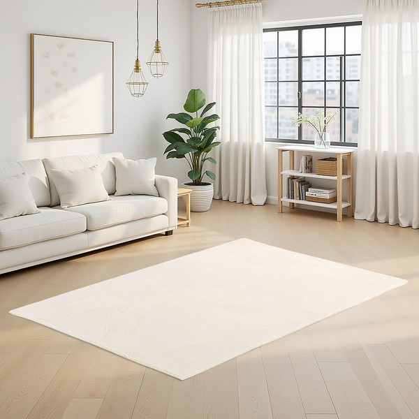 Teppich 160X230 Wohnzimmer Kurzflor Beige Waschbar Rutschfest Modern Homestyle4U-image