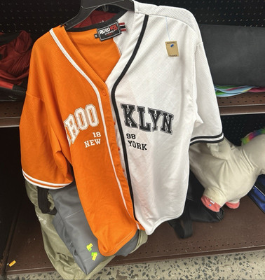 RETRO ROY Brooklyn New York Colorblock Baseball Jersey Men's Large Orange White