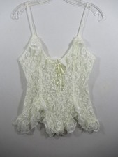 Vintage 80s 90s Lace Up Camisole Women Large Ivory Nylon