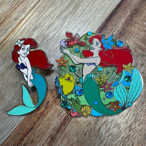 VTG Disney 2006 Ariel Little Mermaid Enamel Pin SET Flounder Sebastian Jeweled