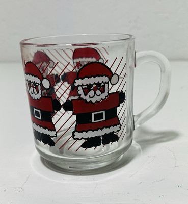 Vintage Luminarc Glass Santa Claus Christmas Mug Holiday Coffee Tea Cup 10 Oz