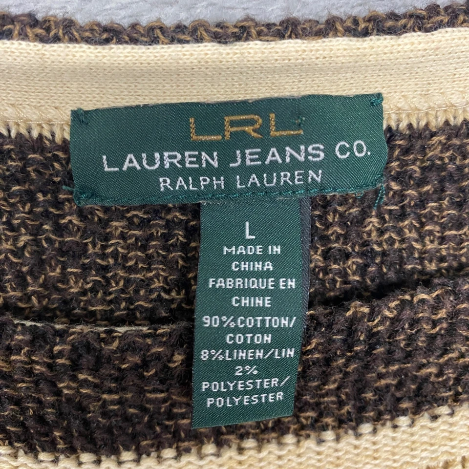 Suéter Top Lauren Jeans Co Ralph Lauren Para Mujer Grande Marrón Rayas Lino Foto 2 de 4