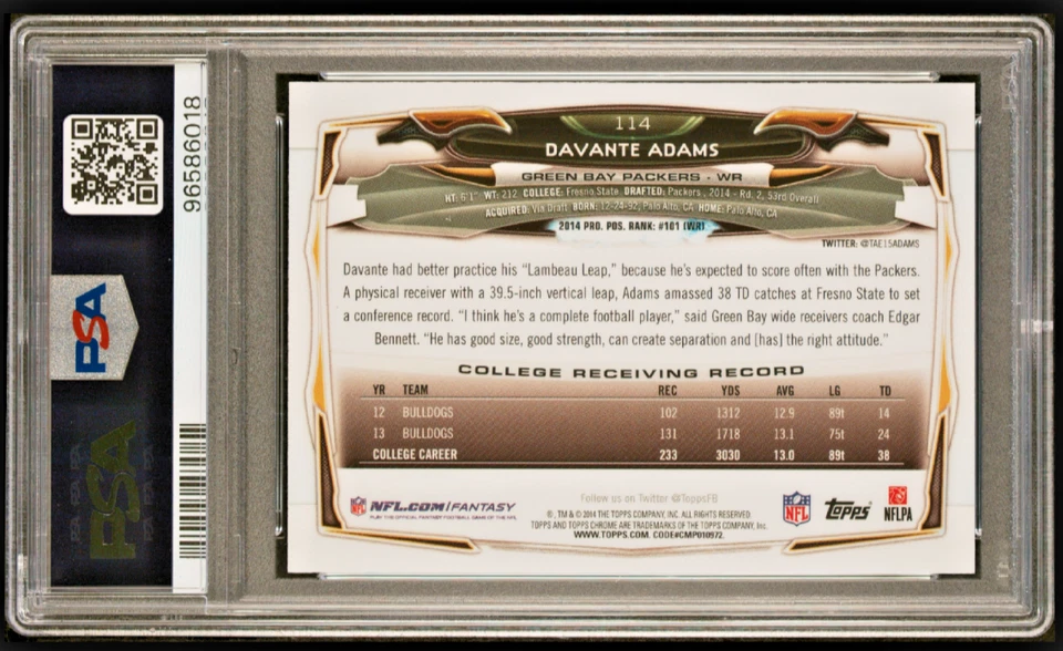 2014 Topps Chrome Rookie Devante Adams Facing Forward refractor de onda azul PSA 10 Foto 2 de 3
