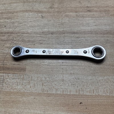 Vtg POWR-KRAFT 100 3/8'' x 7/16'' Reversible Ratcheting Box End Wrench USA Made (1
