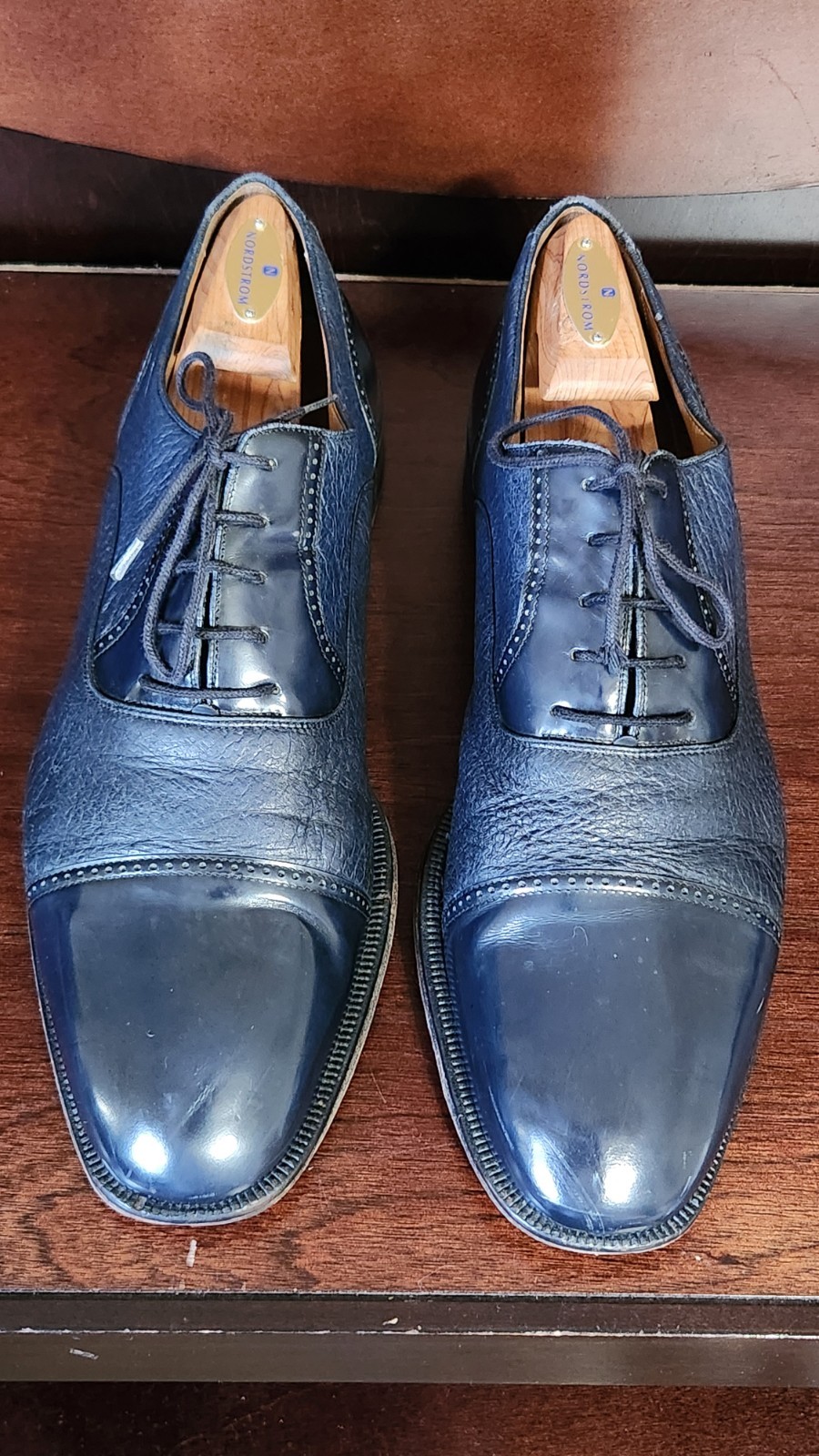 Vintage Magnanni Mens Oxford Dress Shoes Size 13M Black Leather Cap Toe