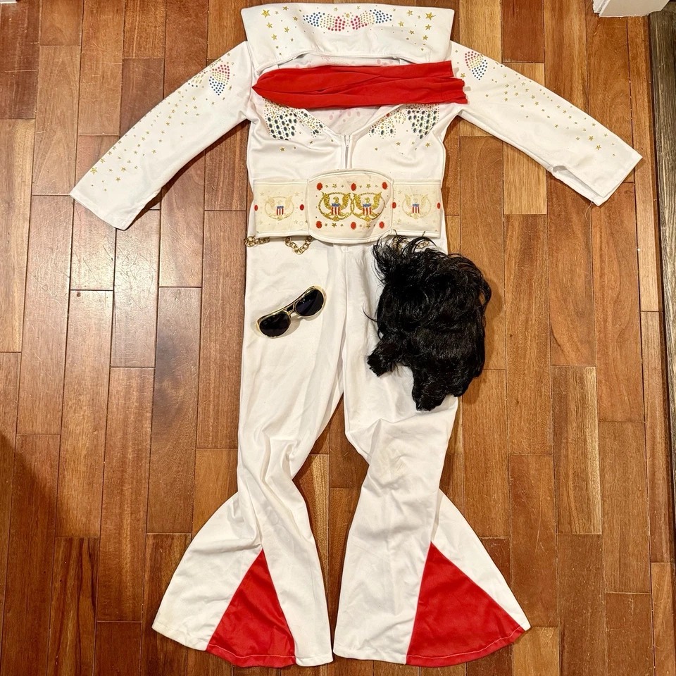 Niño Niño Niño Años 70 70 ELVIS Disfraz Mono Bufanda Cinturón Gafas Peluca Talla L 12 Foto 2 de 4
