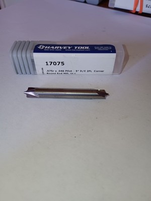 Harvey Tool #17075 (uncoated) Corner round end mill .0750'' radius × .0460'' pilot