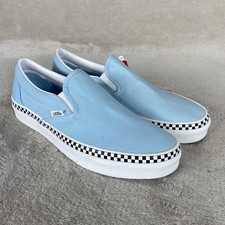 Vans Classic Check Slip On Sneaker Shoes Men 7 Women 8.5 Cool Blue Canvas NEW