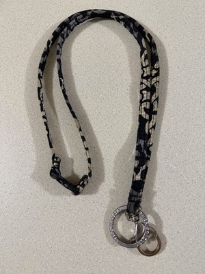 Vera Bradley Black & White Geometric Fabric Lanyard Keychain w/ Clip & Key Ring