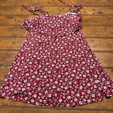 Forever 21 Red Floral Daisy Ruffle Tie Strap Mini Dress Womens Small