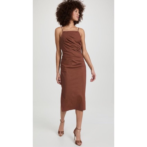 NWT ASTR Armona Square Neck Ruched Midi Dress in Brown XS - Picture 3 of 11