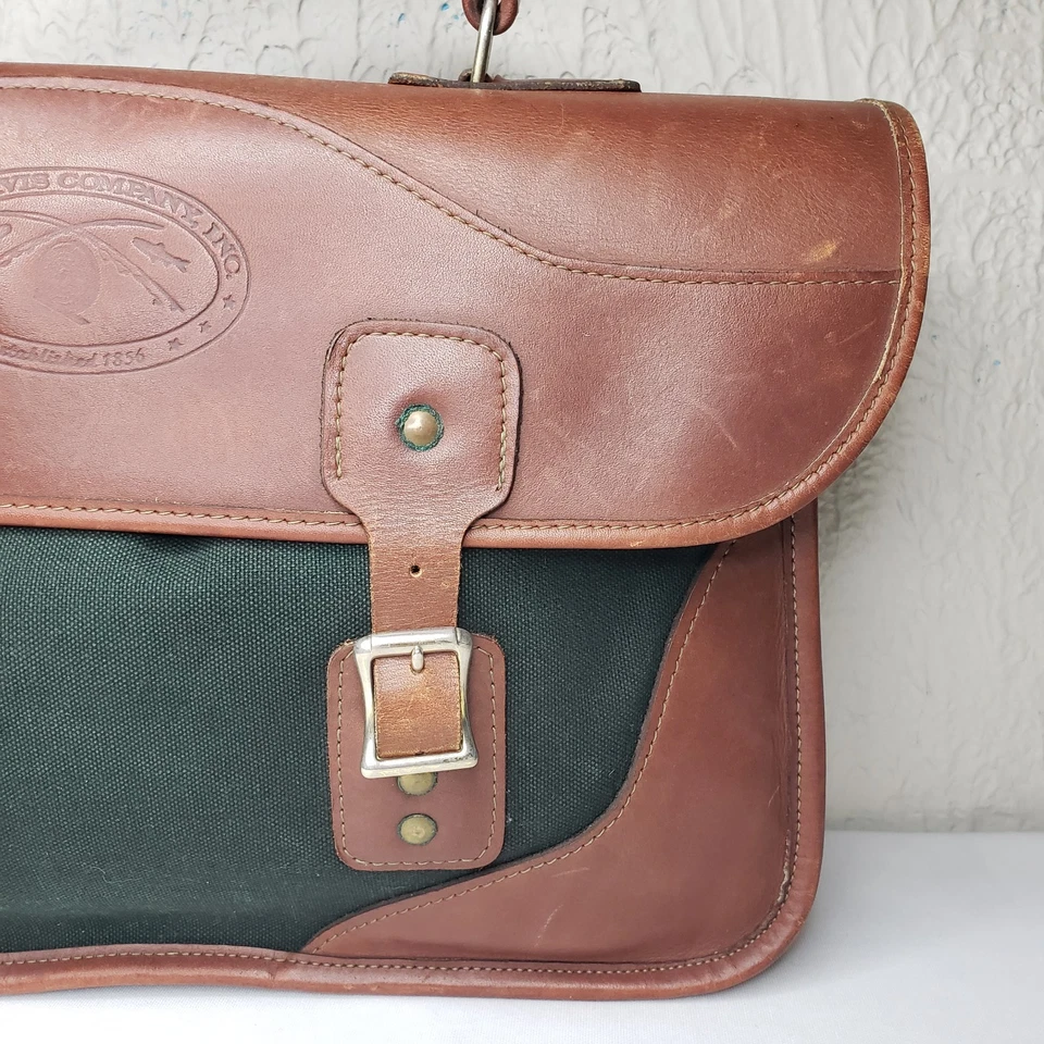 Bolso Orvis Battenkill Verde Lona Cuero Marrón Maletín Bolso Falta Correa DEFECTUOSO Foto 4 de 4