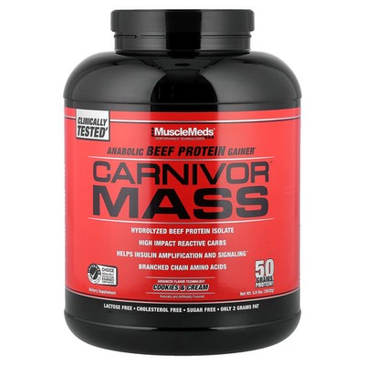 Carnivor  Mass, Anabolic Beef Protein Gainer, Cookies & Cream, 5.8 lbs (2,632 g)
