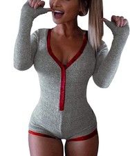 Body Donna Maniche Lunghe Scollo a V Costine Elasticizzato Rosso Grigio Vino M