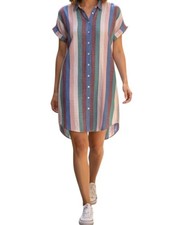 Madewell Multicolored Flagstaff Striped Boho Cottege Linen Shirt Dress Medium