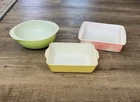 Vintage Pastel MCM Pyrex Baking Casserole Dishes Pink Yellow Lime Green Set Of 3