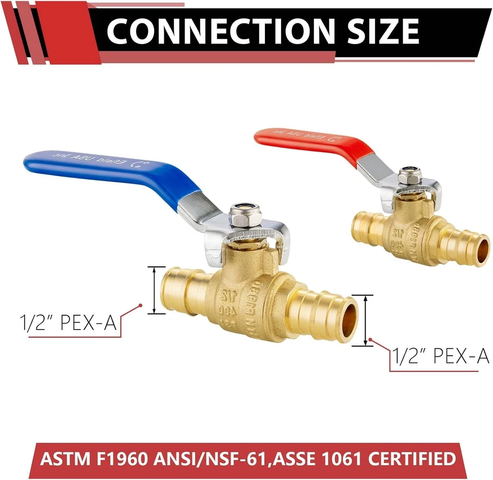 Full Port 1/2" Pex Brass Ball Valve, 10 Pack, cUPC Certified - Image 4 of 4