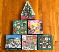 GALISON ASSORTED JIGSAW CHRISTMAS PUZZLES 500 & 1000 PCS LOT OF 6