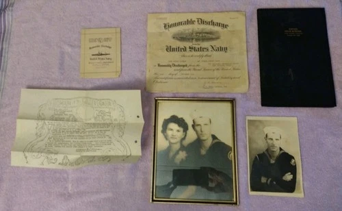 Vtg WW 2 Military Photos Sailor Seabee Discharge Papers Domain of Golden Dragon
