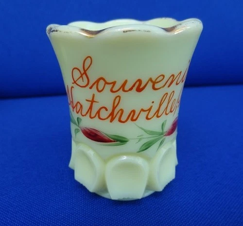 UG Uranium EAPG Custard Glass Toothpick - Souvenir of HATCHVILLE Wisconsin Wis