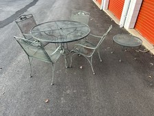 Vintage Wrought Iron Russell Woodard Patio Set Table, 4 Chairs, Side Table ****