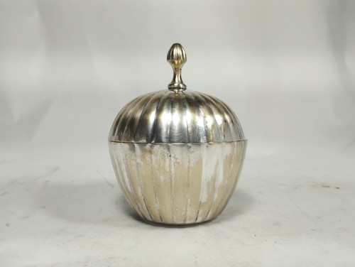  Silver Tone Metal Trinket Holder With Lid Round Apple Shsped - Afbeelding 6 van 6