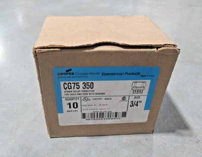 Packung Mit 10 Cooper Crouse-Hinds CG75 350 Gerade Kabelverschraubung 3/4'' *NEU*