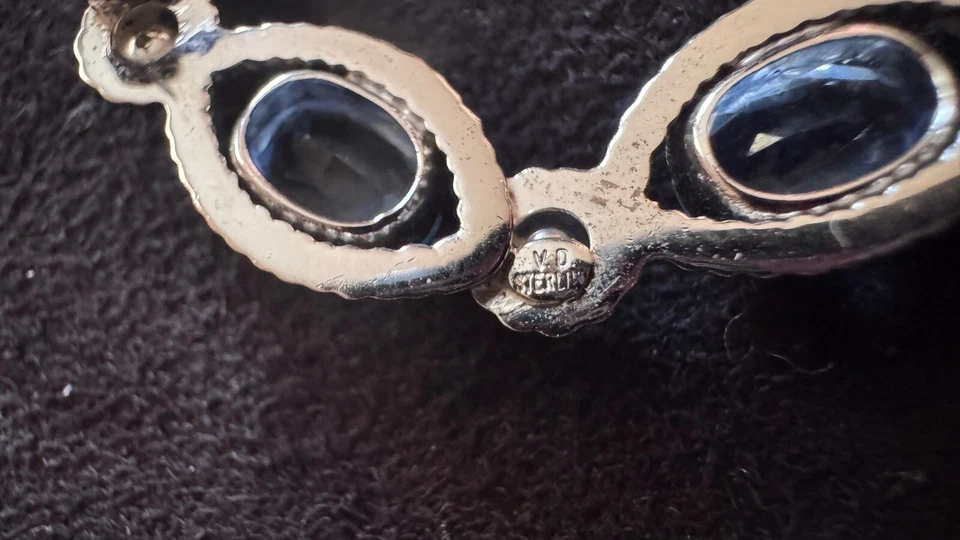 Broche firmado por VAN DELL diseñador plata 925 probada piedras de color aguamarina y blanco. Foto 4 de 4