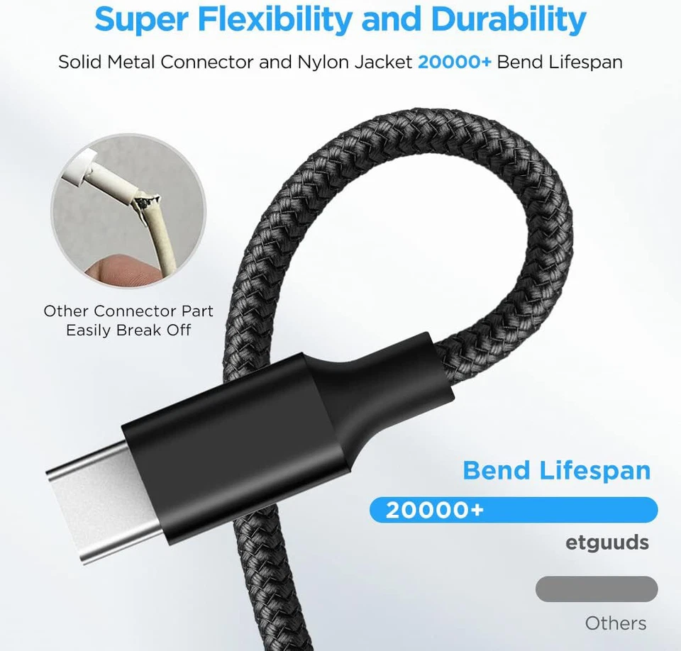 3 Pack 3ft USB to Type C Cable Fast Charger Charging Data Sync Fabric Cord - Image 3 of 3