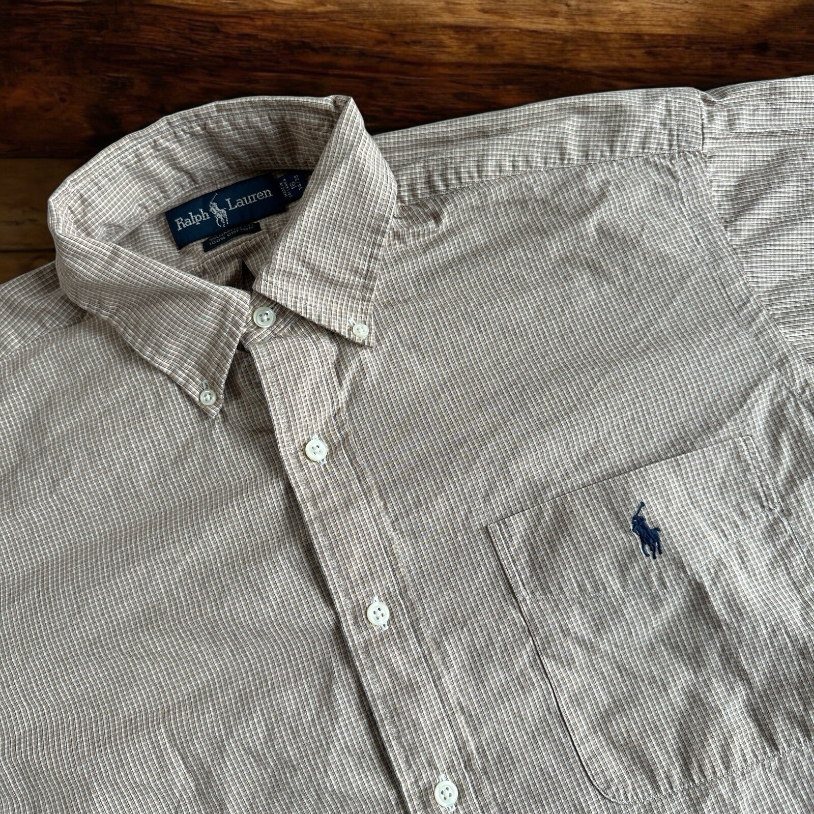 PONY Polo Ralph Lauren vintage uomo grande 16 34 35 marrone camicia abbottonata Yarmouth