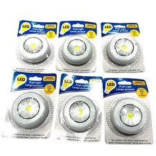 6 NEW LED Push Light Self Adhesive Push On/Off Super Bright 80 Lumen Clear White